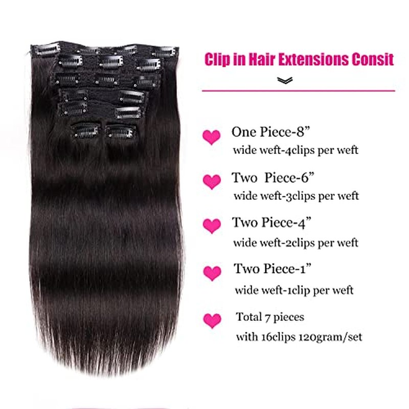 Clip in Hair Extensions Real Human Hair 18Inch 120g/set Straight Human Hair Clip in Extensions 7pcs Thick Remy Brazilian Human Hair Clip ins for Women Natural Black Color