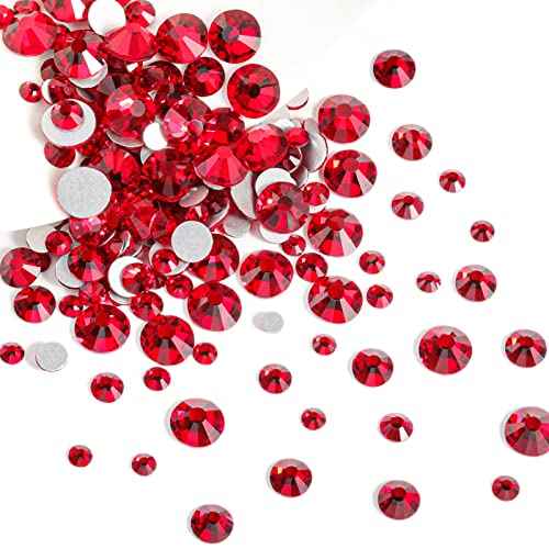 Beadsland Rhinestones for Makeup,8 Sizes 2500pcs Red Flatback Rhinestones Eye Gems for Nails Crafts with Tweezers and Wax Pencil,Siam,SS4-SS30
