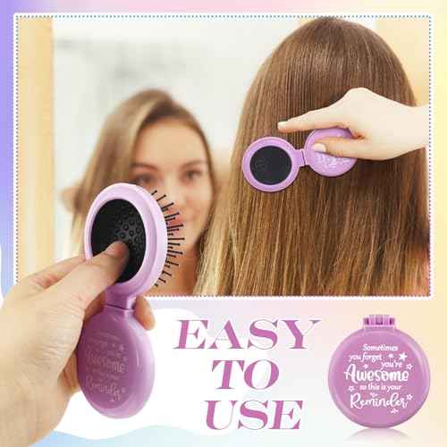 24 Pcs Employee Appreciation Gifts Bulk Folding Travel Brushes Sometimes You Forget You're Awesome Thank You Gifts Travel Mirror Hair Brush for Women Coworker Teacher Staff Team