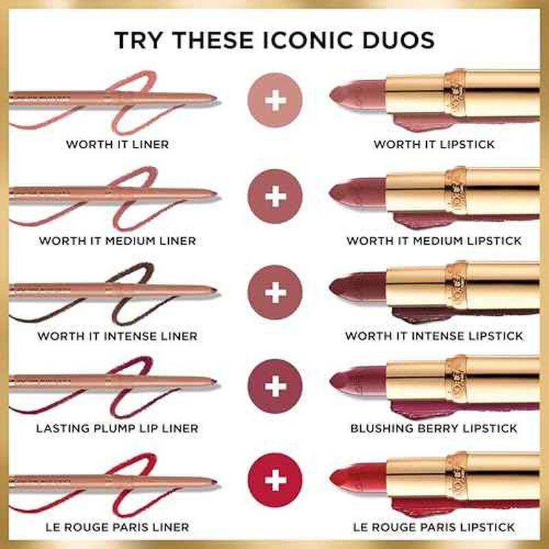 L'Oreal Paris Colour Riche Lip Liner Pencil, Creamy Pencil with Omega 3 and Vitamin E, 570 Worth It Intense, Brown Lip Liner, 0.01 Oz