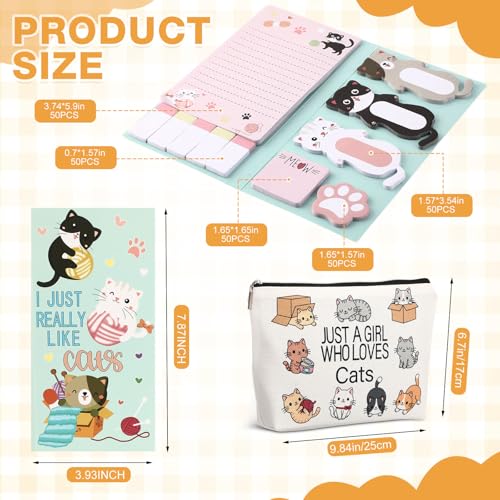 6 Pcs Cute Cat Stationery Set Pens Sticky Notes Makeup Bag Pencil Pouch for Girls Women Cat Lovers Christmas Gifts School Office Supplies