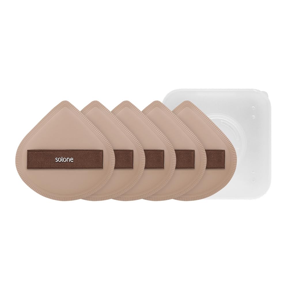 Solone 5 Pcs Cushion Makeup Sponge Puff - Latex-Free Rubycell with Travel Case for Foundation, Concealer, and Powder; Beginner-friendly, Soft Blending Sponge Set (Brown)