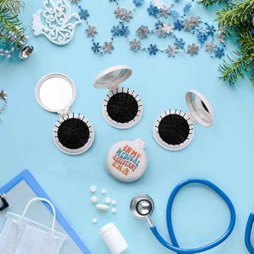 Meanplan 12 Pcs Medical Assistants Gifts Bulk MA Folding Hairbrushes with Mirror Medical Assistant Appreciation Gifts for MA Week Doctor Nurse Accessories Christmas Party Favor