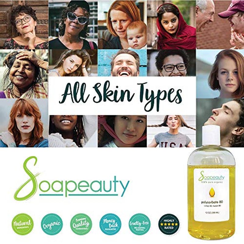 Soapeauty POLYSORBATE 80, T-MAZ 80, TWEEN 80 | 100% Pure Cosmetic Grade Solubilizer Surfactant & Emulsifier | 32 Oz