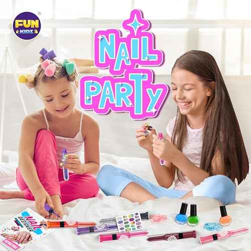 Nail Polish Pens Kit for Girls Ages 7-12, FunKidz Nail Pen Combo Kit Teen Gift Peelable Nail Art Studio Set with Cool Girly Decoration Stuff Pearl Beads, Glitter, Nail Stickers, Nail File, Gems