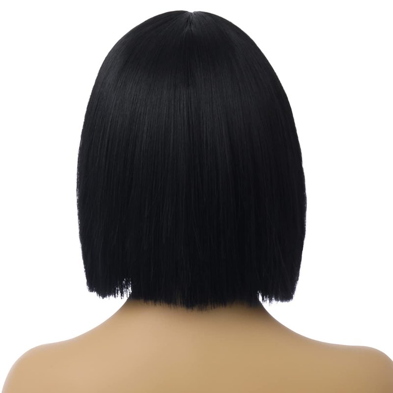 MAGQOO Black Wig for Women Black Bob Wig Short Black Wig Straight Black Wigs Middle Part Synthetic Heat Resistant Cosplay Costume Party Wigs (12 Inches)