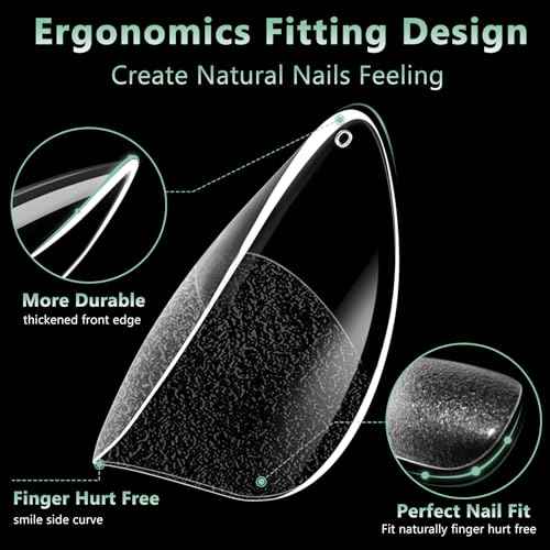 Extra Short Almond Nail Tips, 216pcs Acrylic Soft Fake Nails Gel Nail Tips, Full Cover Pre-Shaped Matte Clear Press on Nails for Extension, Diy at Home Manicure 12 Sizes