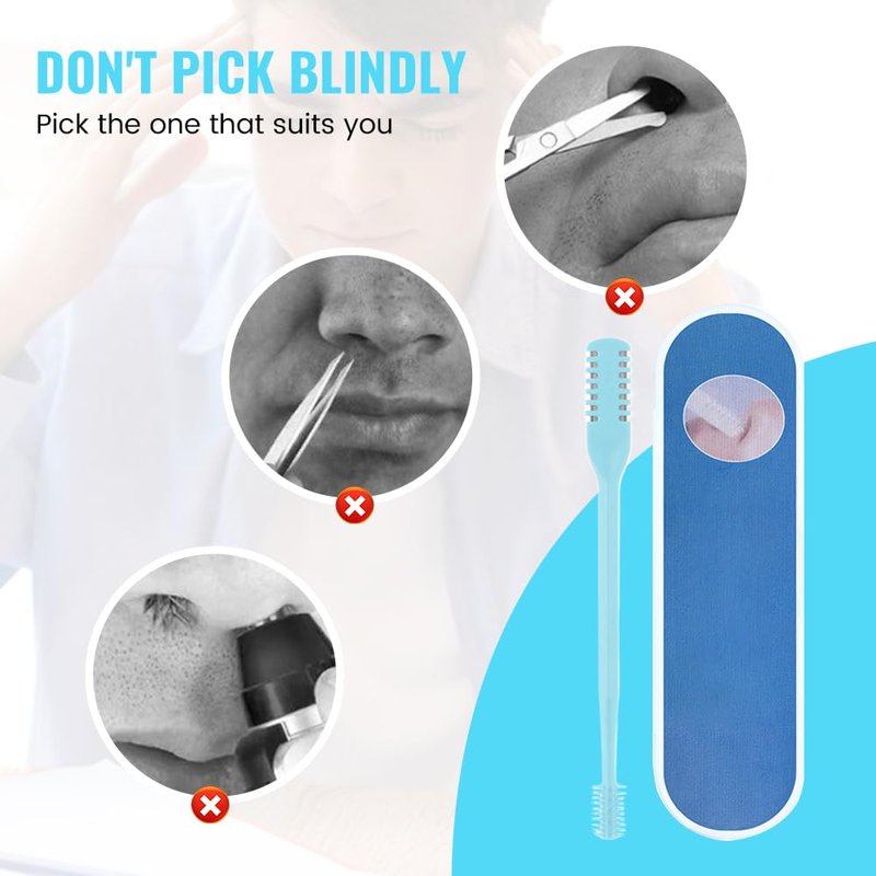 2-in-1 Nasal Hair Cutter, 2025 New Double Sided Nose Hair Knife, Portable Nostril Hair Remover Tool, 360° Rotating Nose Hair Trimmer with Ear Picker for Women and Men (Blue, 3 PCS)