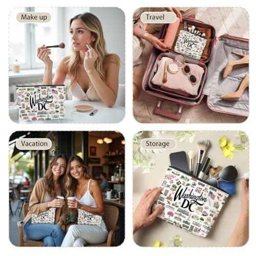 4PCS Washington DC Themed Makeup Bag Washington dc Souvenirs Gift for Women, Best Friend, Sister - Travel Friendly Cosmetic Bag, Birthday Christmas Present