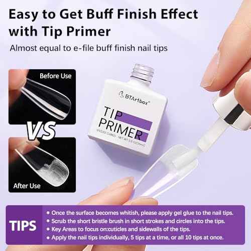 BTArtbox Nail Glue & Primer Set - 2 x 0.5 Fl Oz Acrylic French Ballerina Nail Gel, Long Lasting Super Strong 4 in 1 UV Nail Gel for Press On Nails