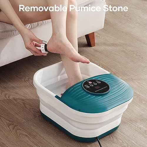 Collapsible Foot Spa Bath Massager with Heat, Bubble and Timer, 95-118¢µ Adjustable Temperature Fast Heating with Pedicure Stone and Massage Rollers for Feet Stress Relief at Home