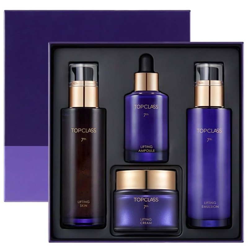 TopClass Lifting 7th Skincare Set - Korean Anti-Aging 4-Piece Set with Toner, Emulsion & Cream for Firming and Hydrating | 4.05 fl oz & 1.69 fl oz