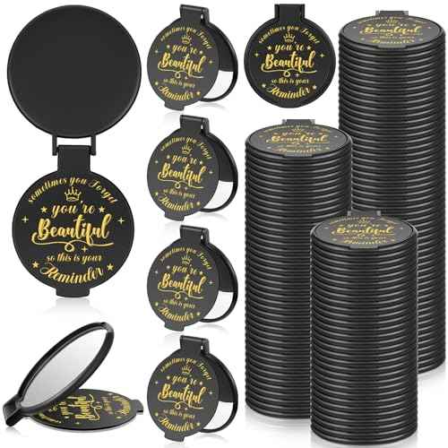 100 Pcs 2.76 Inch Inspirational Compact Mirror Bulk Party Favors Quinceanera Gift Purse Small Mirror Pocket Mini Gifts for Women Adult Coworker Halloween Christmas Friends (Black)
