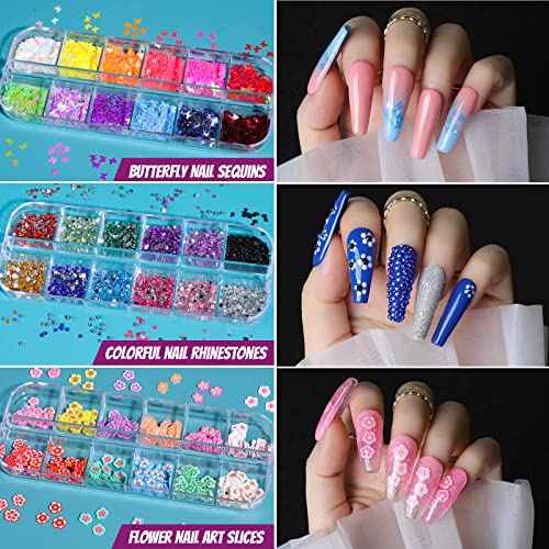 Teenitor Acrylic Fake Nails Kit, Press On Nail Supplies with Clear Coffin Nail Tips Nail Stand Nail Art Brushes Dotting Pen Glitter Sequins Sticker Rhinestones Nail Decorations Press On Nails Kit