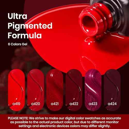 Beetles Red Gel Polish Set - 6 Colors Burgundy Red Gel Nail Polish Popular Shimmer Red-Obsession Collection Nails Art Design Soak Off Uv LED Nail Kit Minicure DIY Home Christmas Nails Set