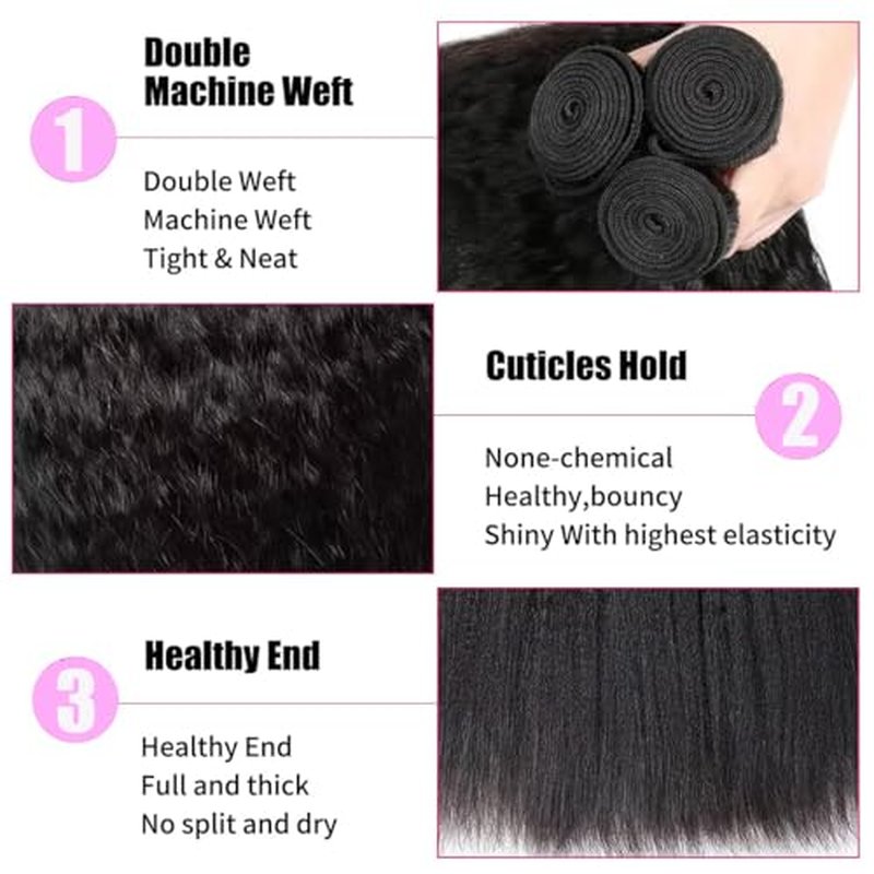 DMS Kinky Straight Bundles Yaki Straight Bundles Human Hair For Black Women 100% Unprocessed Brazilian Remy Hair Natural Black Color (26 inch£¬black)