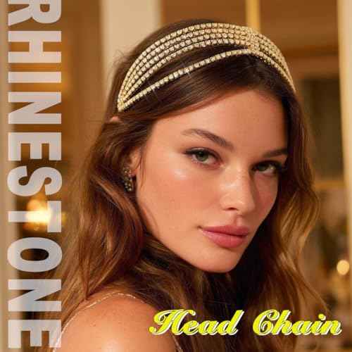 Jeairts Rhinestone Head Chain Forehead Bridal Headband Elastic Crystal Hair Band Halloween Prom Hair Jewelry for Women