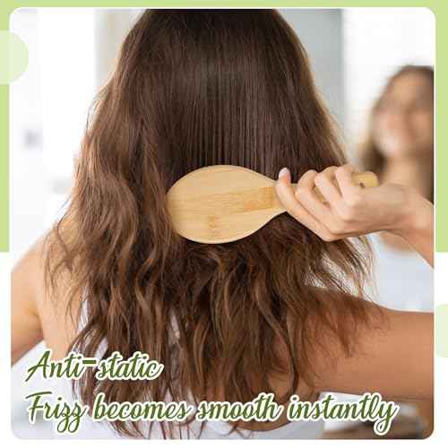 Weysat 6pcs Bamboo Hair Brush with Steel Bristles for Women Bulk Wooden Paddle Brush Scalp Massage Bamboo Detangling Hairbrush Engraving DIY Gift for Women Men Wedding, Anti Static, All Hair Types