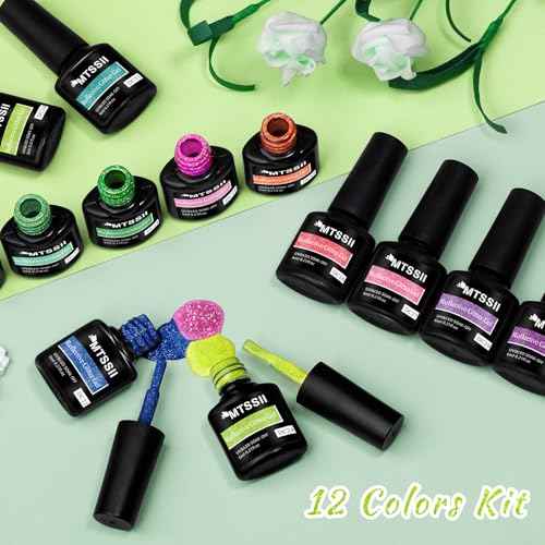MTSSII Reflective Glitter Neon Gel Nail Polish Set, 12 Colors Gel Nail Polish Set Nails Gel Blue Hot Pink Purple Green Soak Off Uv Led Gel Nail Polish Kit Nail Gift for Her