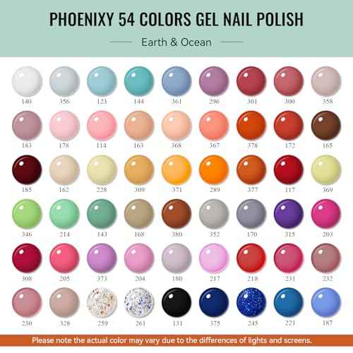 phoenixy 62 PCS Gel Nail Polish Set 54 Colors Fall Gel Nail Polish Kit with Base Coat Glossy Matte Glitter Top Coat Gifts for Women Girls