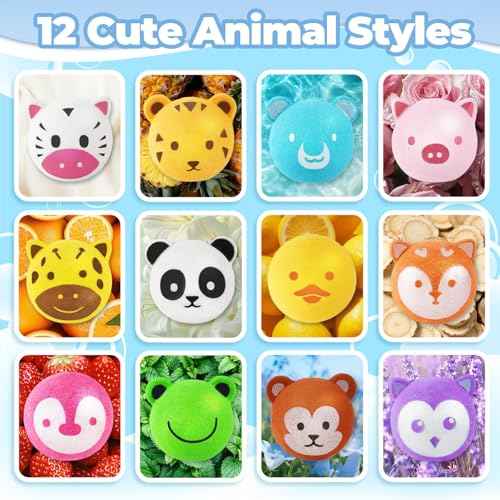 Bath Bombs for Kids with Surprise Toys Inside, 12 Pcs Bubble Bath Fizzy Balls with 12 Animal Shapes, Natural Bath Bombs Easter Christmas Children's Day Gift Set for Kids Girls Boys Toddlers
