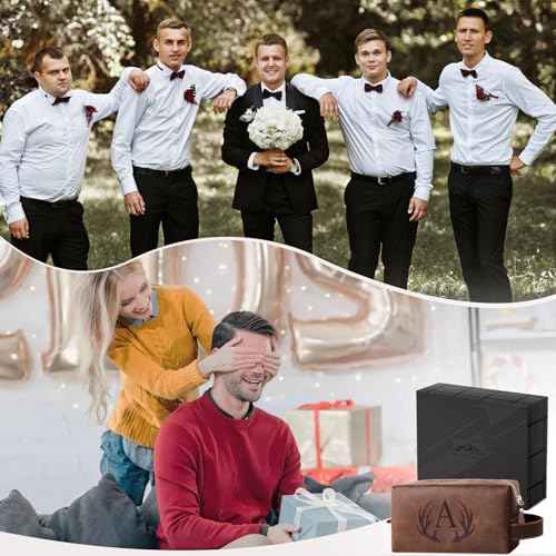 Unique Fathers Day Birthday Gifts Engraved Initial Travel Toiletry Bag for Men Personalized PU Leather Waterproof Shaving Bag for Toiletries Accessories Travel Essentials for Him (J)