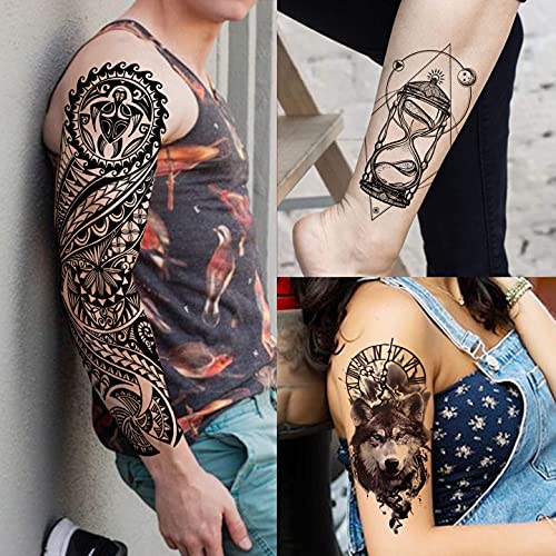 20 Sheets Extra Large Full Arm Temporary Tattoos For Men Adults, Tiger Snake Leopard Lion King Temporary Tattoos Sleeve For Women, Temp Waterproof Fake Tattoo Stickers For Kids Warrior Tatoos