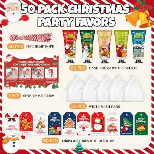 VESPRO 50 Sets Christmas Hand Cream Gift for Women, Hand Lotion for Christmas Party Favors with Christmas Cards and Organza Gift Bags, Christmas Decorations and Stocking Stuffers Gifts for Women