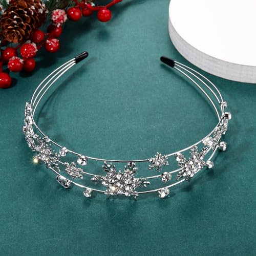 Christmas Headbands for Women,Snowflake Headbands Multi Layer Sparkly Crystal Hairbands Christmas Holiday Party Hair Accessory Gifts(Silver Snowflake)