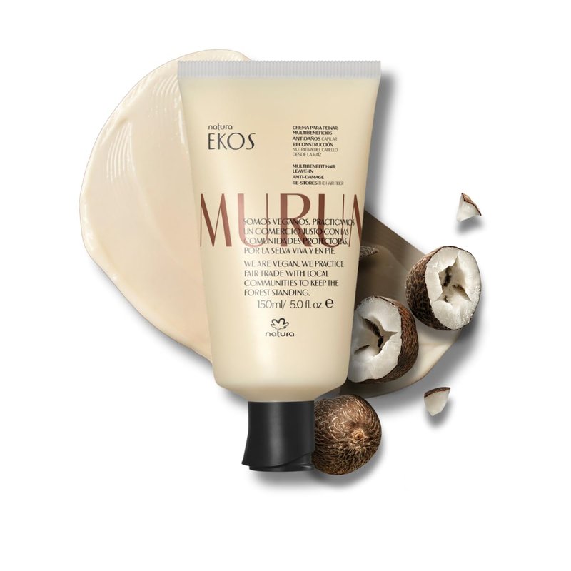 natura - Ekos Murumuru Anti-Damage Leave-In - Reconstructs Hair Fiber, Reduces Frizz, Detangles, and Repairs Split Ends, Vegan, Not Tested On Animals, Unisex, For Frizzy Hair - 5 fl oz (150ml)