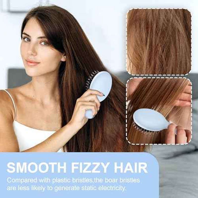 Mini Boar Bristles Hair Bursh, Travel Size Hair Brush for Women Men Kids, Protable Small Hair Brushes for Pockets Purses, Mini Hair Brush for Smooth Add Shine (1 Pack-Blue)
