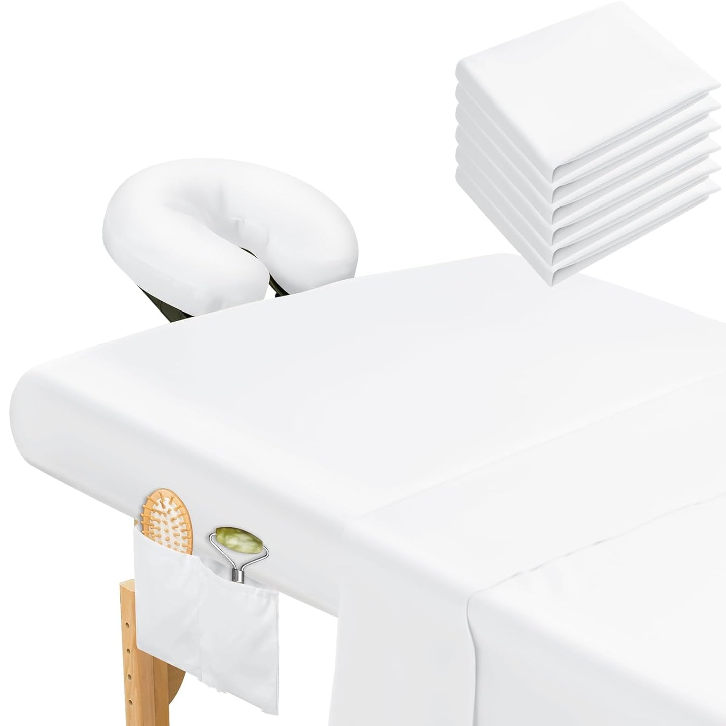 Microfiber Massage Table Sheets Set - 9 Pcs Including Flat & Fitted Sheets | White Color