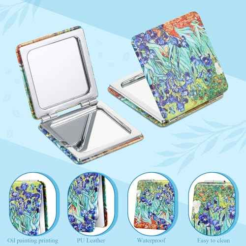 8 Pcs Compact Mirror Double Sided Makeup Square PU Leather Portable Pocket Hand Mirror Bulk with 2X1X Magnification Art Gift for Woman