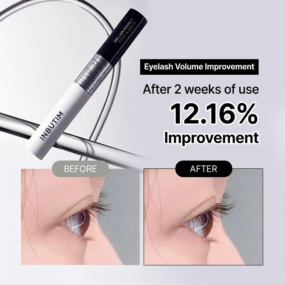 INBUTIM Lash Serum for Longer Fuller Looking Lashes - 24H Eyelash Serum & Conditioning Tonic for Lashes & Brows, Lightweight Lash Boost, 10 ml / 0.34 fl oz