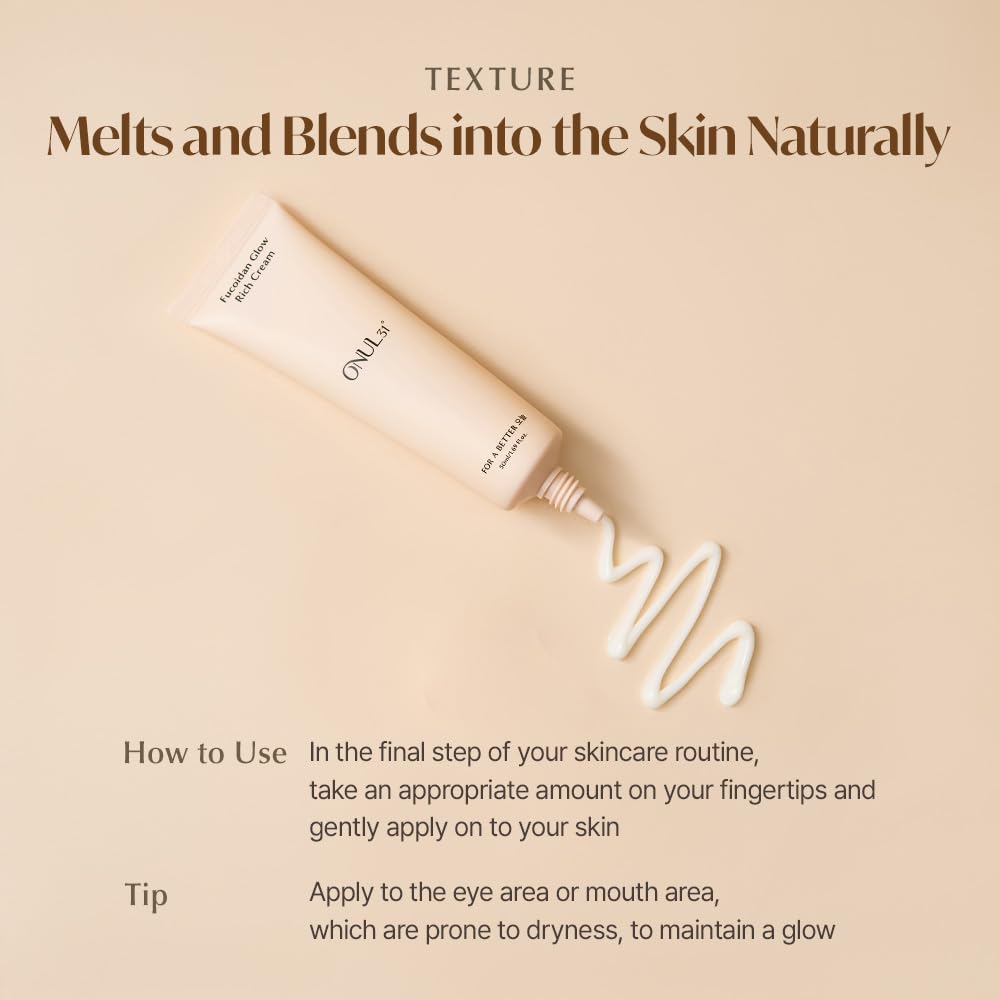 ONUL31° Fucoidan Glow Rich Cream-Daily Face Moisturizer with Niacinamide & Plant-Based Ingredients for Dry Sensitive Skin | Korean Skincare 1.69 fl. oz