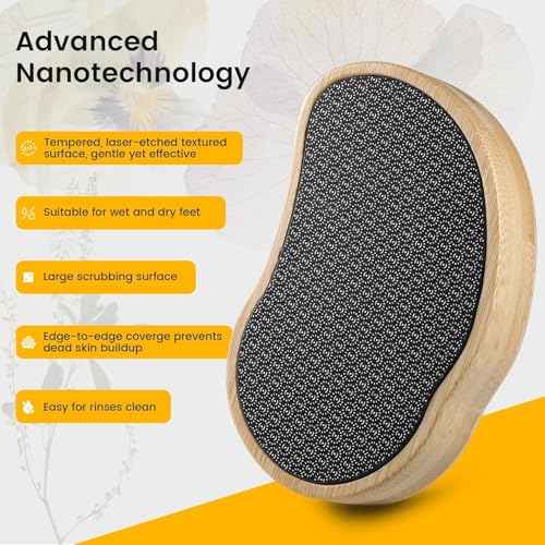 BEZOX Nano-Glass Pumice Stone for Feet Dead Skin, Eco-Friendly Pedicure Foot File Callus Remover - Bamboo Handle