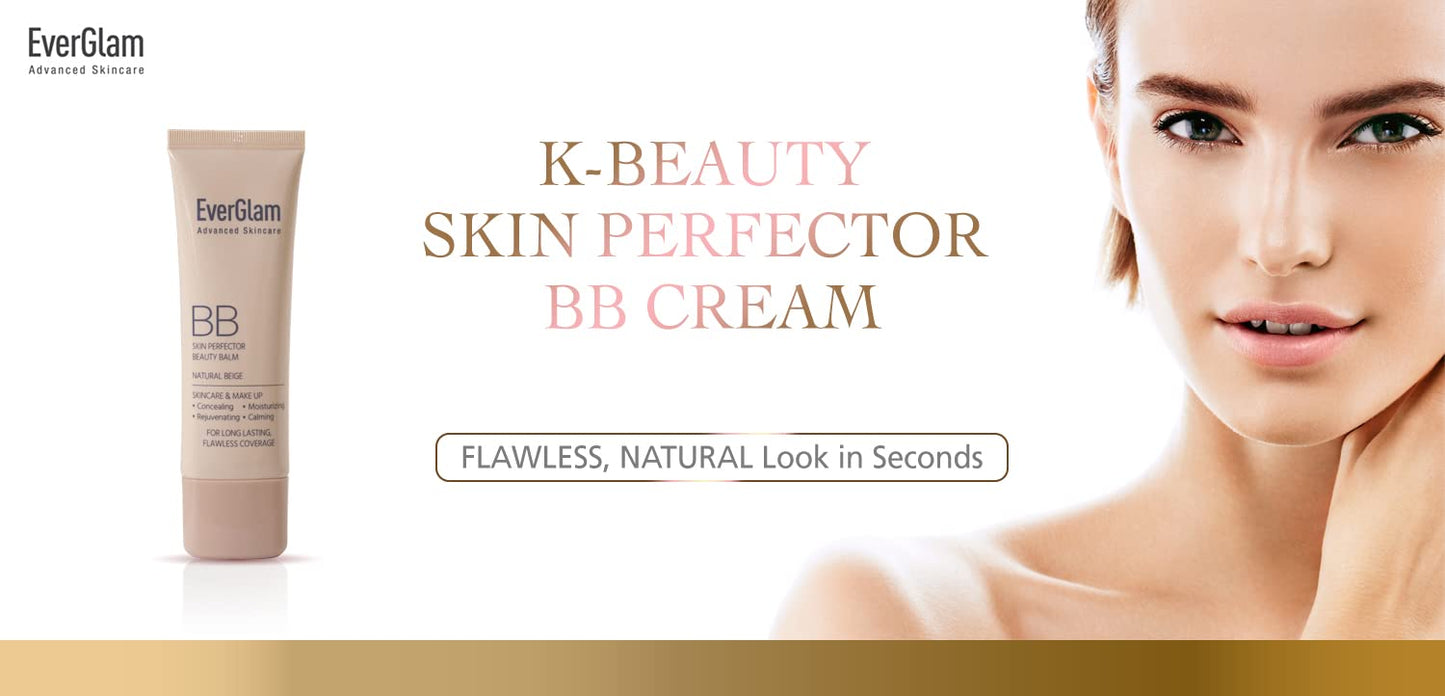 EverGlam K-Beauty Skin Perfector Korean BB Cream, Light Medium - Flawless, Natural Glow in Seconds | Multi-Function Tinted Moisturizer: Stays On All Day, Dewy, Water-Resistant, Oil-Controlling