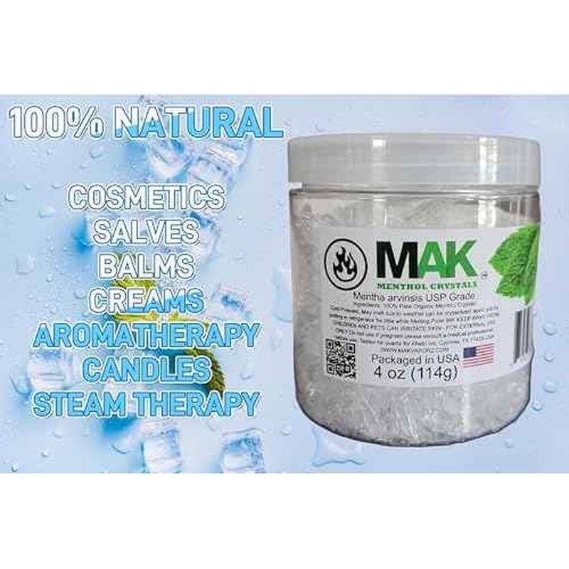 Menthol Crystals 4 oz - Pure Organic 100% Natural - Menthol Crystals from Mint Crystal Mints Mentha Arvensis - Comes in a Jar for Long-Lasting Freshness