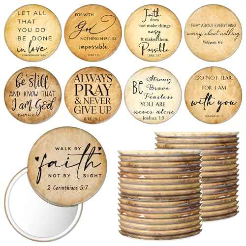 36 Pcs Mini Christian Compact Mirrors Bulk for Women Retro Inspirational Bible Verse Pocket Makeup Mirrors for Pastor Wife Clergy Sunday School Teacher Appreciation Christmas Church Party Favors