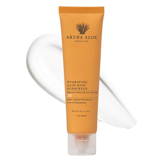 Aruba Aloe Hydrating Aloe Rich Sunscreen SPF 30 - Broad-Spectrum UVA/UVB Sunblock Lotion - Lightweight, Water-Resistant, Non-Greasy Sun Protection for Face and Body - 6 oz