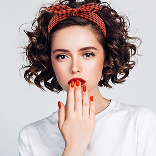 TOBATOBA 6Pcs Plaid Headbands With Bow, Cute Knotted Wide Headband, Christmas Hair Accessories for Women Girls, Bunny Ears Red Headwraps