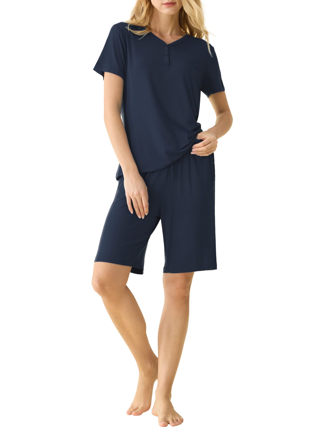Latuza Women's Viscose Bermuda Shorts Pajama Set L Navy