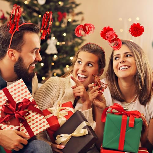 COCIDE 12Pcs Pom Pom Headbands Party Headbands Tinsel Wrapped Ponytails Headbopper Headwear for Birthday Festival