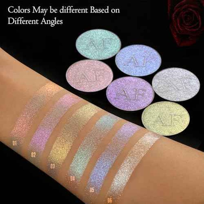 Duochrome Face Highlighter Makeup, Chameleon Holographic Highlighter Mineral Powder for Face Body, Waterproof Blue Purple Glowing Iluminadores de maquillaje with Shine Silky Smooth Highlighting, #05