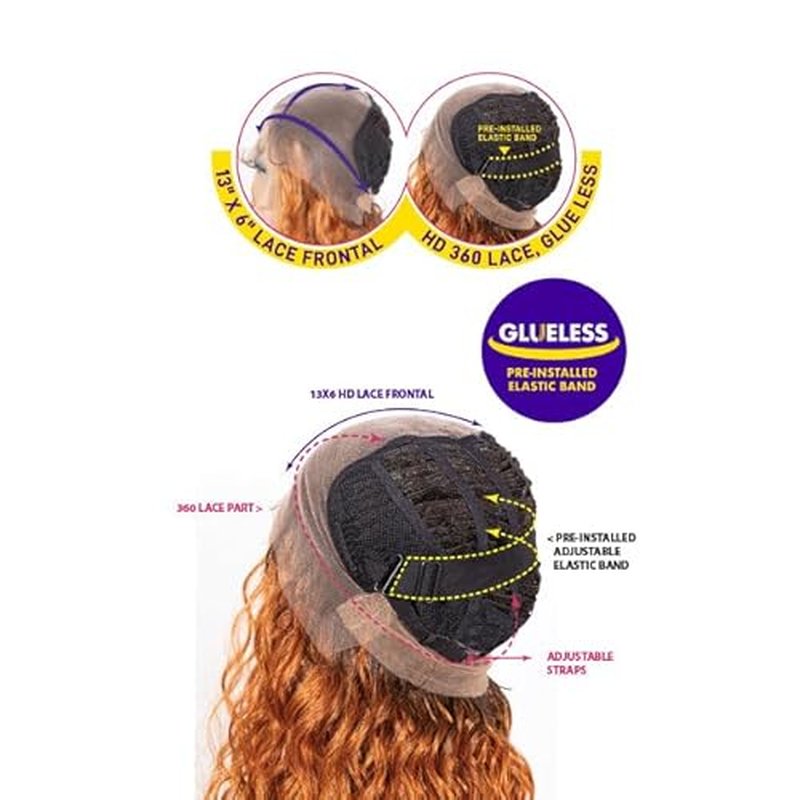 Janet Collection melt HD 360 HUMAN HAIR BLEND PRIME UNIMIX Hand-Tied 13X6 Frontal Baby Hair Transparent Lace GLUELESS TUPI WIG With SOFT YAKY TEXTURE. (COLOR #1)