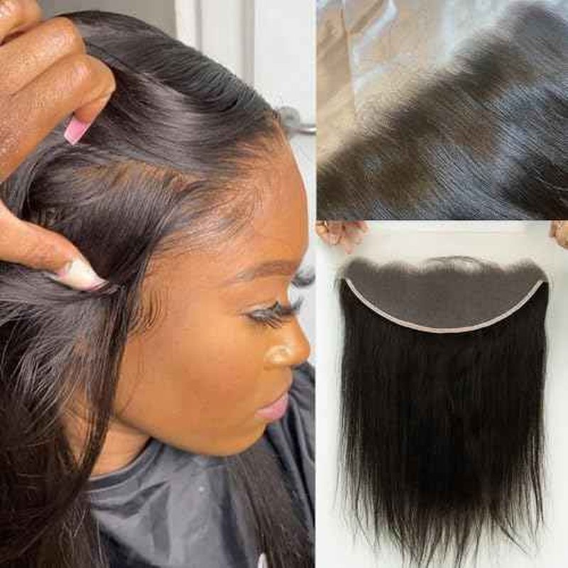 13x4 Lace Frontal Human Hair, 0.12mm Thin Invisible Transparent Swiss Lace Frontal Pre Plucked with Baby Hair Silk and Soft Straight Frontal with Small Single Knots Free Part 24 Inch