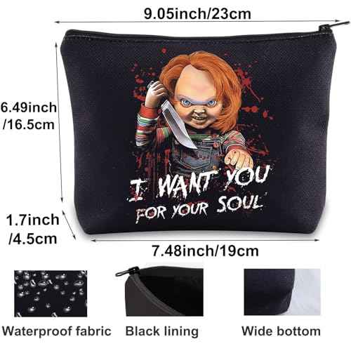 BWWKTOP Evil Doll Cosmetic Makeup Bag Murderous Toy Gifts I Want You For My Soul Zipper Travel Bags Killer Doll Merch (for My Soul)