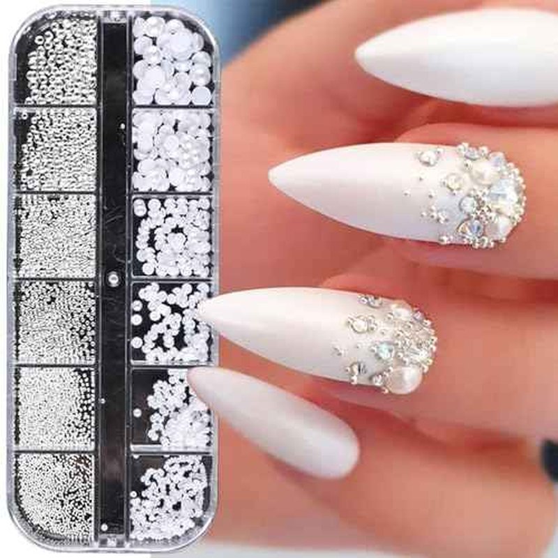 Nail Art Pearls Flatback Rhinestones Nail Charms Gold Silver White Half Round Supplies Luxurious Design Accessories Rhinestones for Women DIY Manicure Decorations
