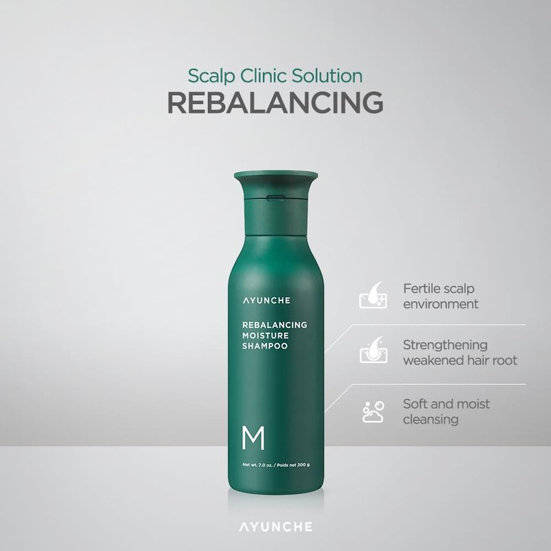 AYUNCHE Rebalancing Shampoo Moist 6.4 fl. oz. [For Dry Scalp] | Soft & Moisturizing Cleansing Shampoo | Strengthen and Protect Weakened Hair Roots | Korean Salon Brand