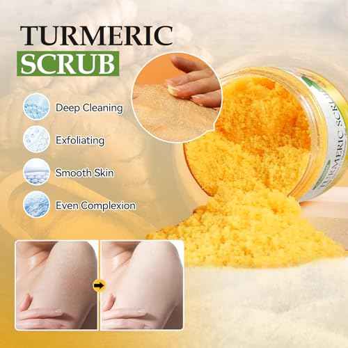 Turmeric Skin Care Set Even Skin Tone with Vitamin C, Skin Care Gift Set 4 In 1 Include Turmeric Soap Bar Turmeric Oil Turmeric Face Cream Turmeric Scrub, Face Moisturizer Skincare Set for Women